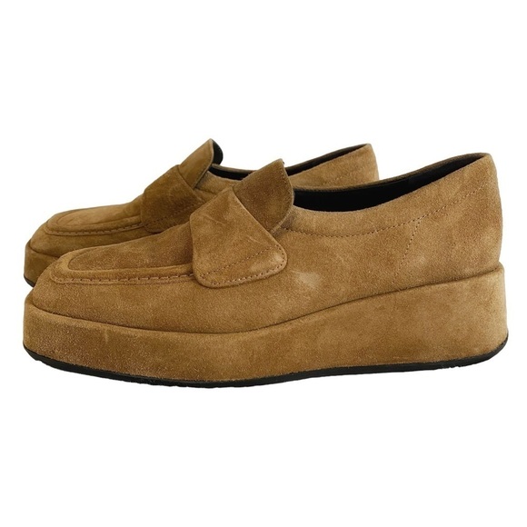 LA CANADIENNE TAN NEUTRAL SUEDE CHUNKY PLATFORM FLAT LOAFERS - 35 - Picture 1 of 9